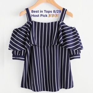 HOST PICK🌟 NWOT Open Shoulder Ruffle Striped Top